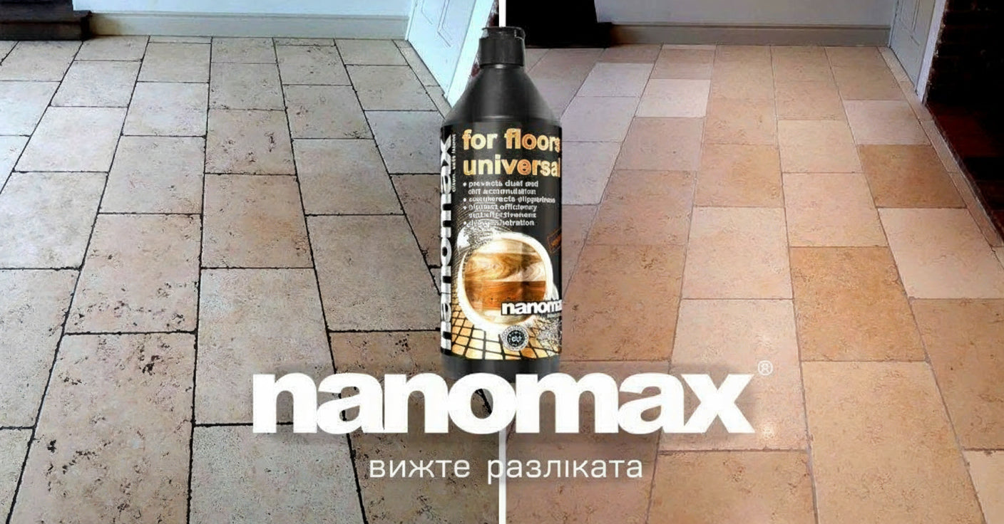 Detergent Nano Pardoseli Nanomax pentru gresie, piatră, 1L, vedere laterală.
