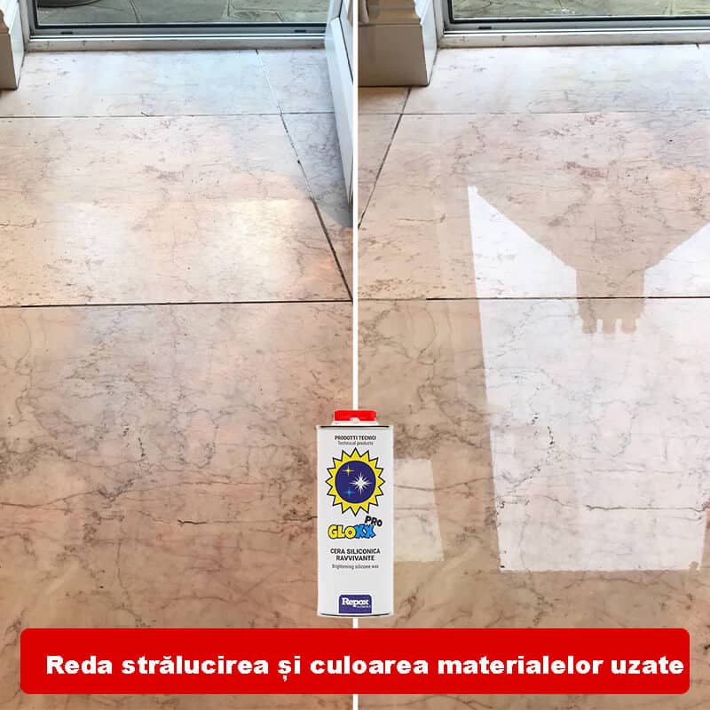 Revitalizator Piatra Naturala, cu ceară siliconica, reda strălucirea și culoarea materialelor uzate, Repox GLOXX PRO 750ml