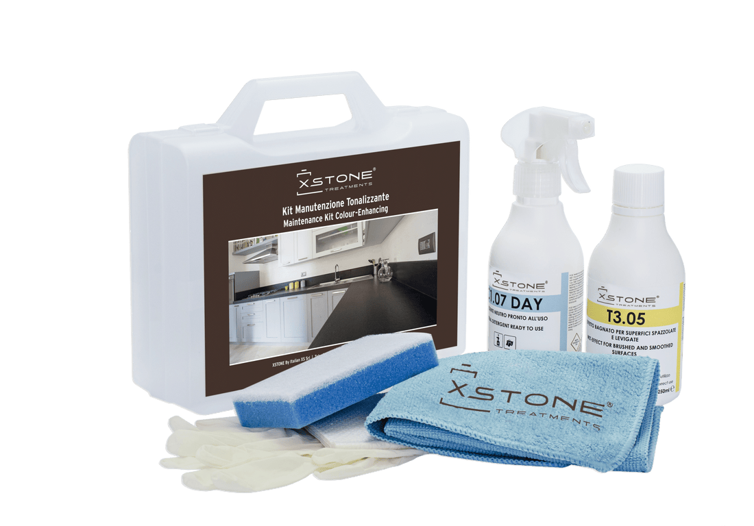 KIT COMPLET PROFESIONAL INTENSIFICATOR care reda STRALUCIREA originala a BLATURILOR de bucatarie, de baie, a pietrelor, gresiei, marmurei, granitului, Blaturi Bucatarie, Baie, Tonalizzante, XSTONE, 250ml