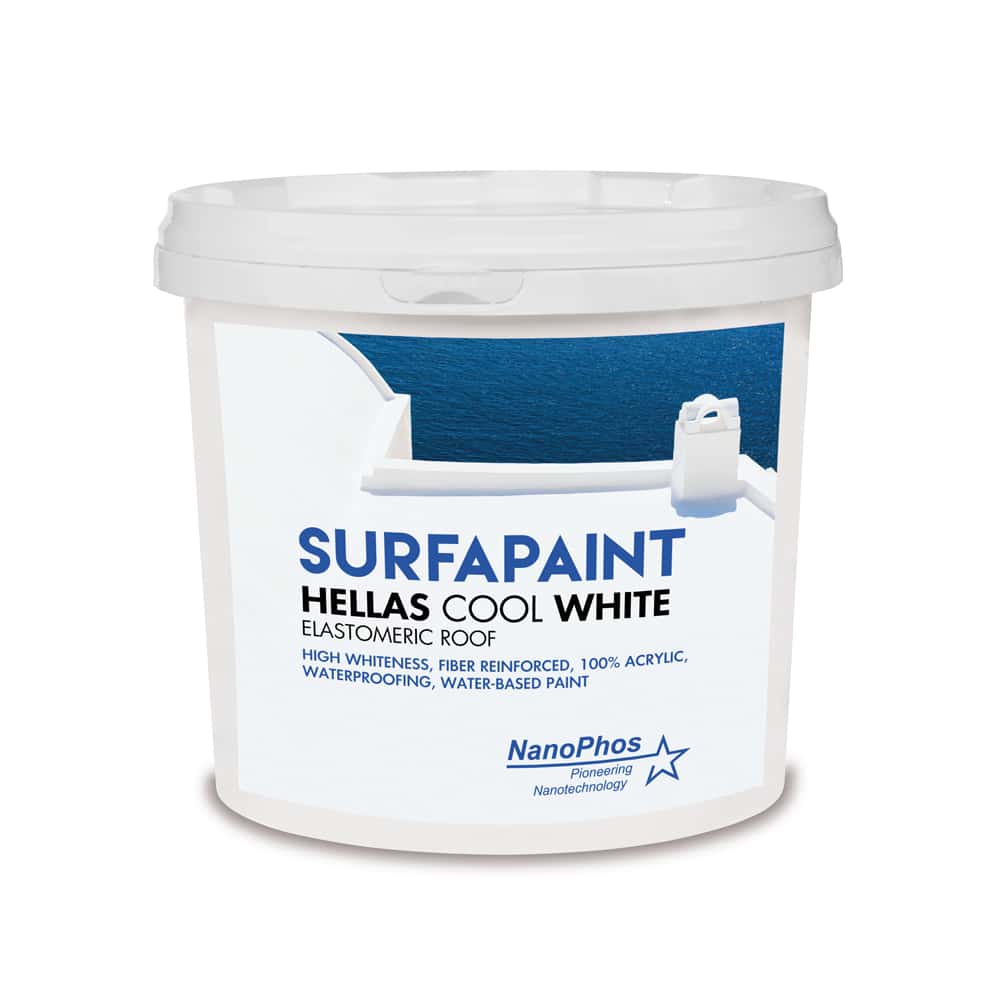 Vopsea Impermeabilizanta Exterior, fibroasă, 100% acrilică, cu elastomer impermeabil, Hellas Cool White, SurfaPaint™ 10L